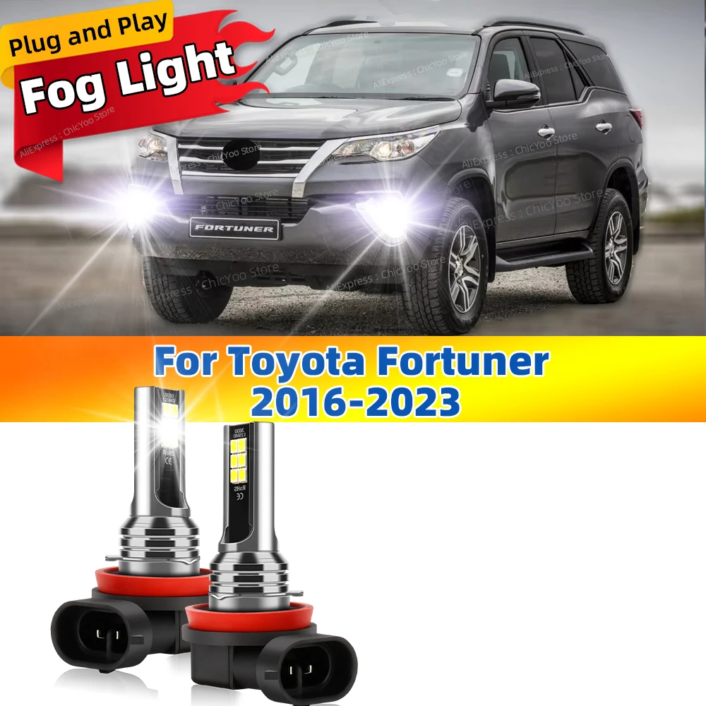 6000K Front Fog Light LED Bulb Accessories Lamp Canbus 80W For Toyota Fortuner 2016 2017 2018 2019 2020 2021 2023 Plug and Play