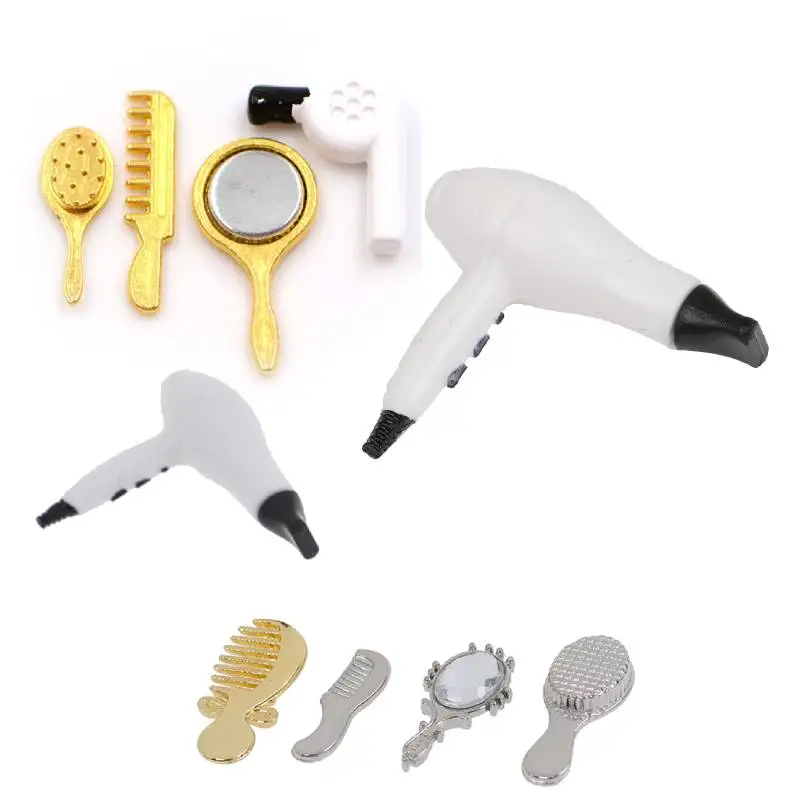 1:12 Dollhouse Mirror Model Furniture Kits Kids Toys Bathroom Accessories Doll House Miniature Comb Hair Dryer Landscape Decor