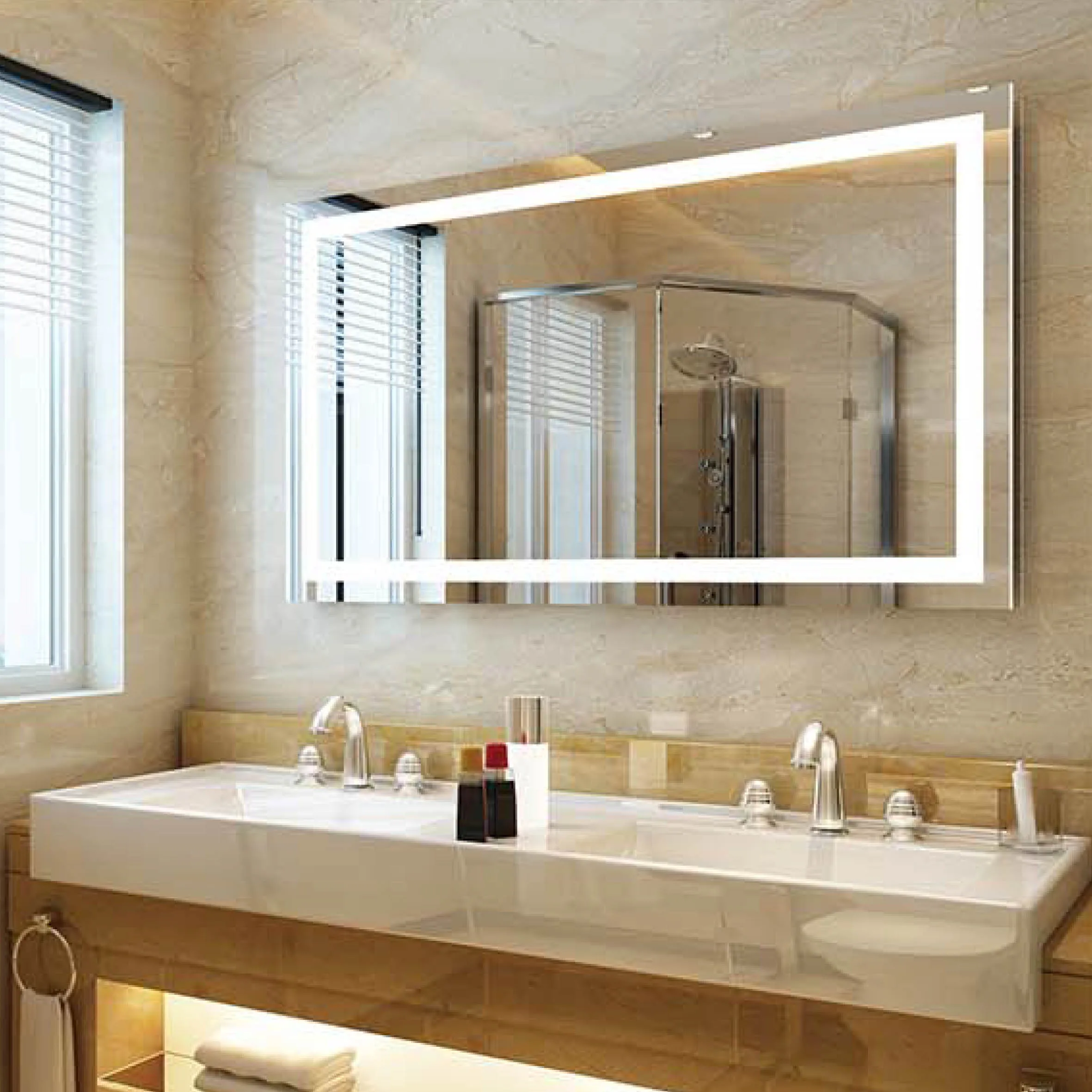 Mirror Hotel And Home Bathroom Smart LED Illuminated Lighted Customized Size