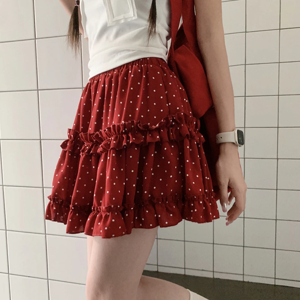 Japanese Women's High Waisted Pleated Skirt Sweet Cake Short Skirt Plus Size Polka Dot Skirt Fashionable 2026 Summer New Item