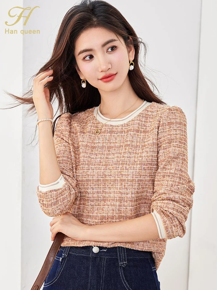 

H Han Queen New Autumn Elegant Long Sleeve Tee Winner T-Shirts Women's Blouses Vintage Work Casual Top Loose Woman Clothing