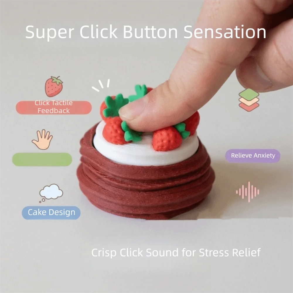 3D Printed Clicker Key chain Push Button Cute Funny Cake Clicker Fidget Simulated Cartoon Keyboard Fidget Bag Charm