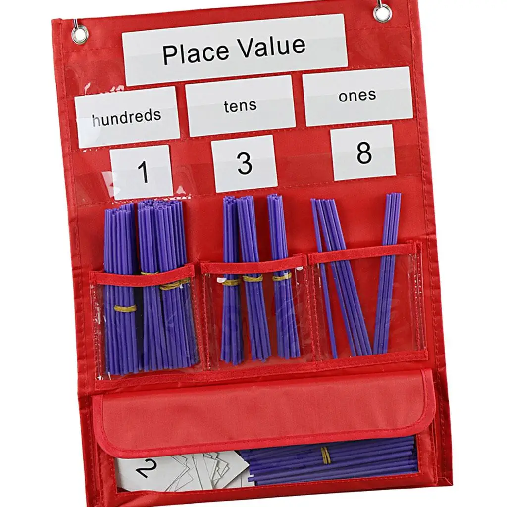 Reusable Place Value Pocket Chart Teaching Aids Educational Toy Number Cards Counting Sticks Counting for Math Lessons Classroom