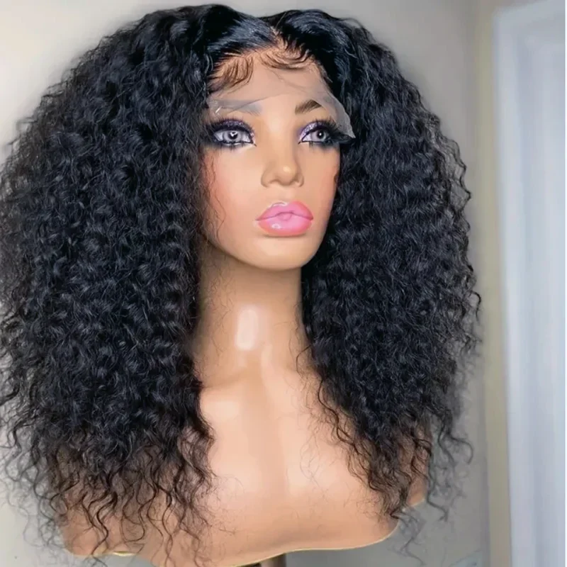 

Glueless Soft 26Inch 180Density Long Kinky Curly Natural Black Deep Lace Front Wig For Women Babyhair Preplucked Daily