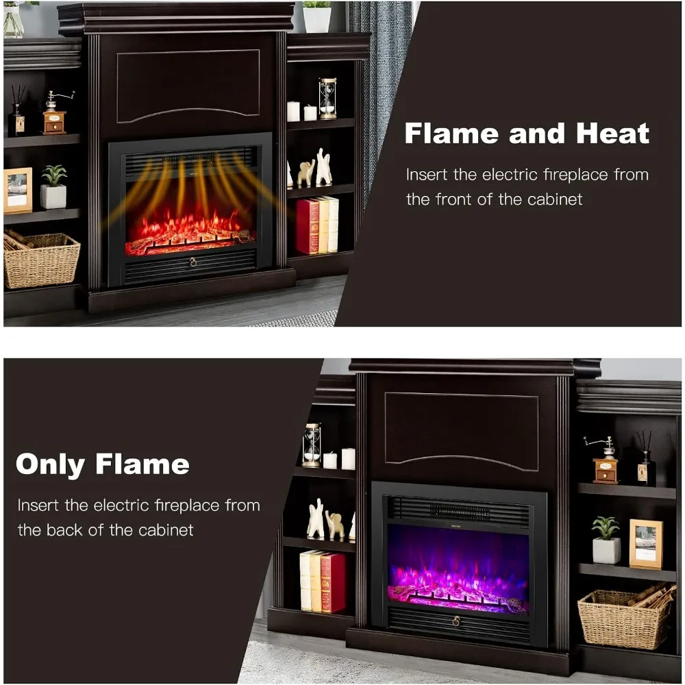 مدفأة كهربائية مقاس 70 بوصة مع رف مدمج وأرفف كتب، حرارة قابلة للتعديل 750 وات/1500 وات، عرض 28.5 بوصة، جهاز تحكم عن بعد