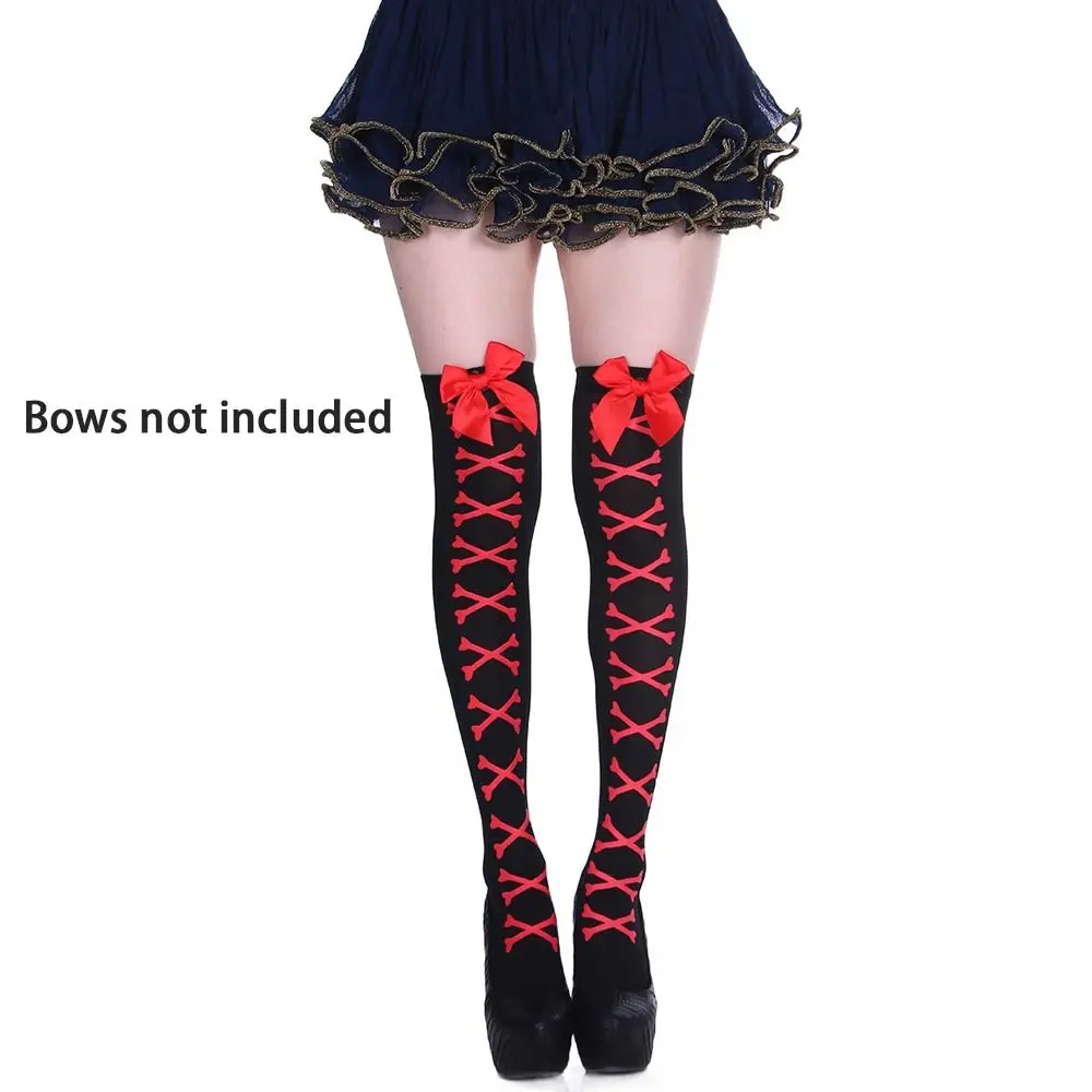 

Забавные эластичные носки выше колена для Хэллоуина, аксессуары для косплея, костюмы на Хэллоуин, чулки с черепами в стиле Лолита, детские