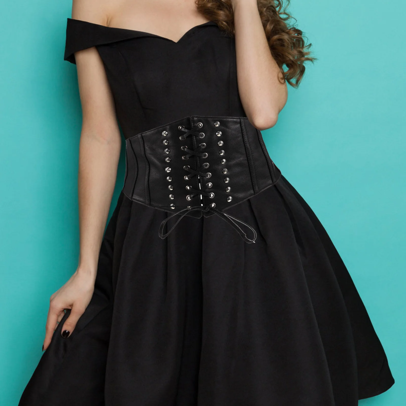 حزام خصر عريض مرن، حزام مشد صناعي ملفوف للنساء، قابل للتمدد ومريح مع قمصان وسترات