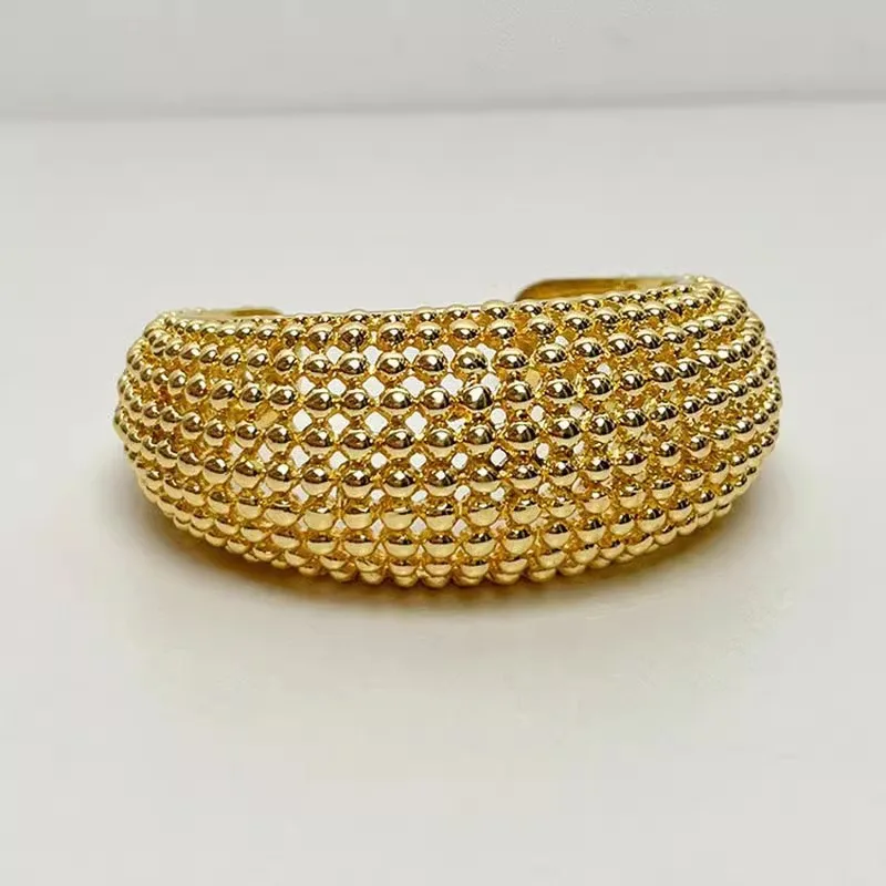 Luxury Bead Texture Open Cuff Bangle Ring Set Minimalist Stackable Jewelry Set for Women Unique Chic Party Accessory