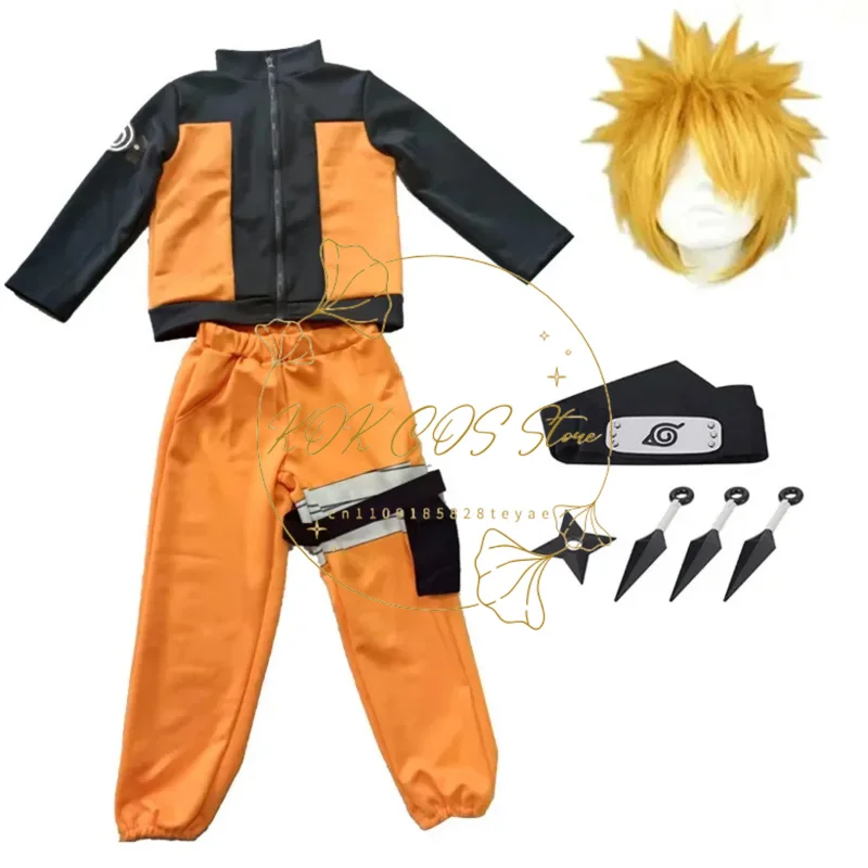 Costume de cosplay anime pour enfants Uzumaki Akatsuki, veste, pantalon, bandeau, perruque, accessoires, uniforme enfant, Kunai, Halloween