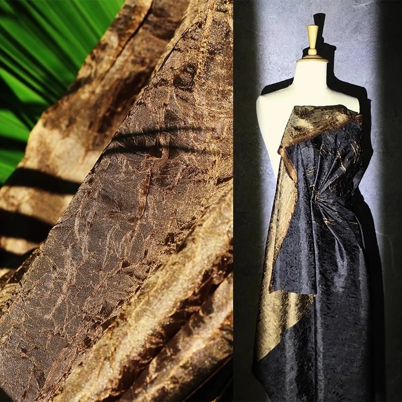 

Vintage Gold Scale Textured Fabric Reversible Wrinkle Dragon Skin Designer Material for Hanfu Dress Asymmetric Retro Clothing