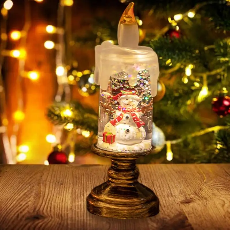 Christmas Electric Candle Lights Christmas Themed Light LED Flickering Pillar Candles Snow Globe Candle Light Christmas Themed