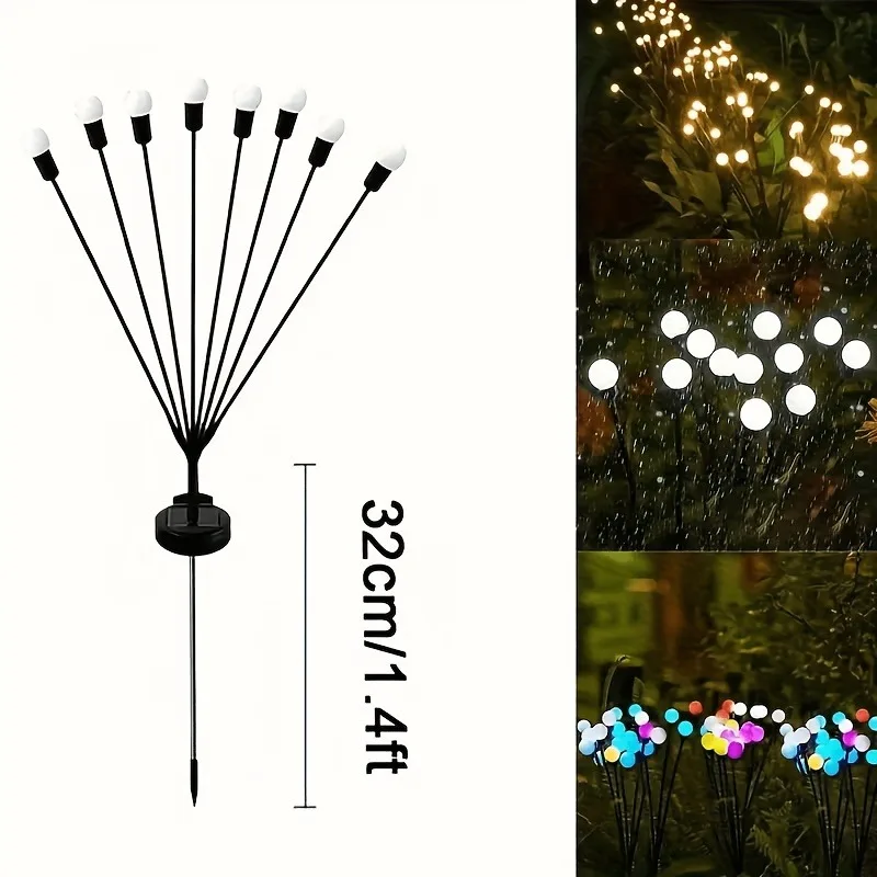 New 2 Sets of Solar Firefly Walkway Lights, 8 LED Warm LED Swaying Column Lights, Decorative Lighting for Christmas Parties, Weddings, Backyard Gardens and Courtyards, Halloween Costumes, Waterproof and Durable - view 3