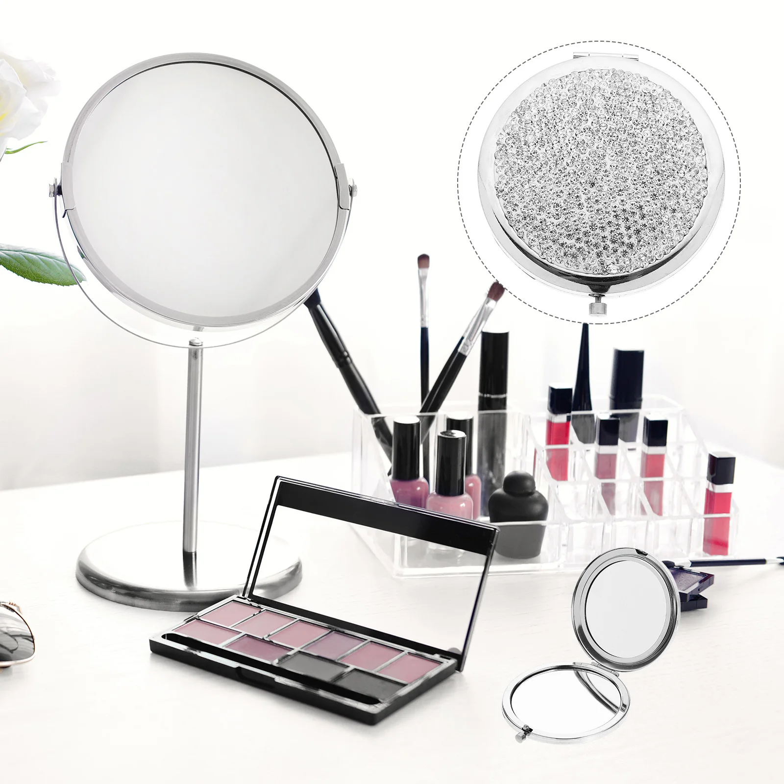 

1Pcs Folding Makeup Mirror Portable Double Side Compact Rhinestone Mirror High Definition Gift for Women