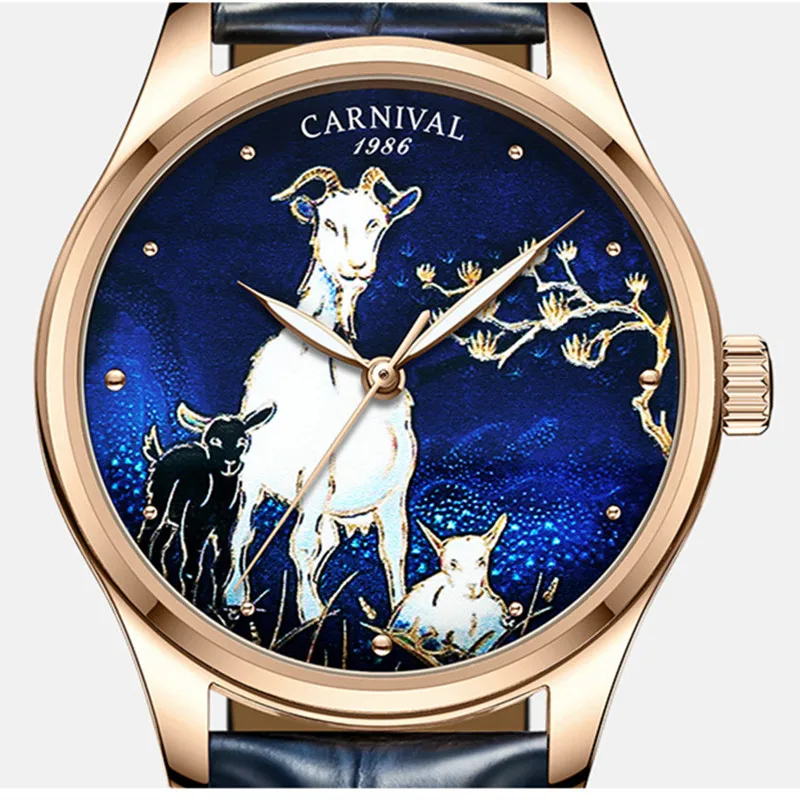 

Relogio Masculino Carnival Luxury Automatic Watches for Men Brand Fashion 3D Goat Rose Gold Mechanical Wrist Watch Reloj Hombre