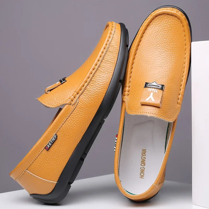 

Spring Summer Men Genuine Leather Casual Shoes Comfortable Flat Loafers Micropores Leather Sandals
