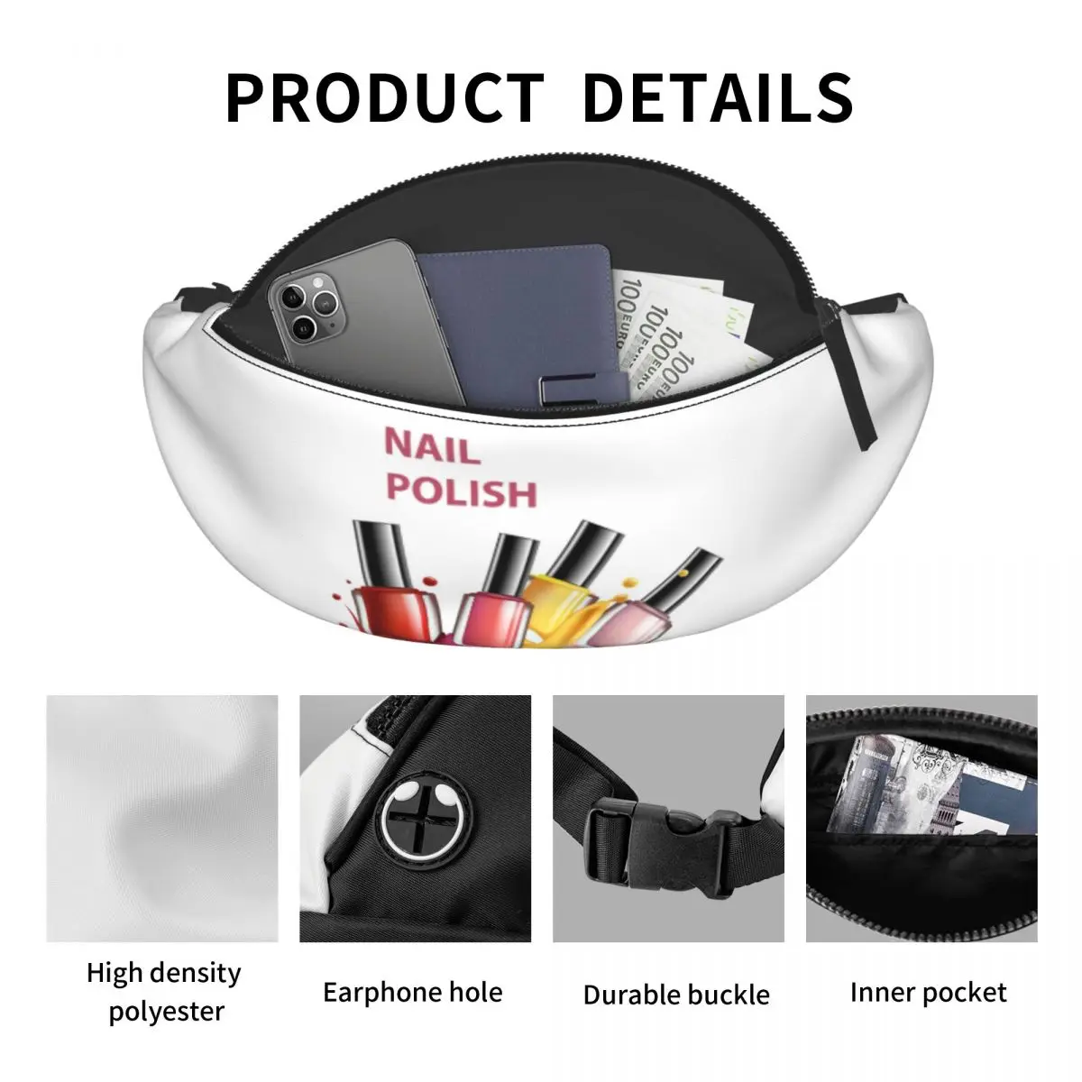 Colorful Nail Polish Splatter Fanny Pack for Women Men Cool Manicure Manicurist Crossbody Waist Bag Traveling Phone Money Pouch