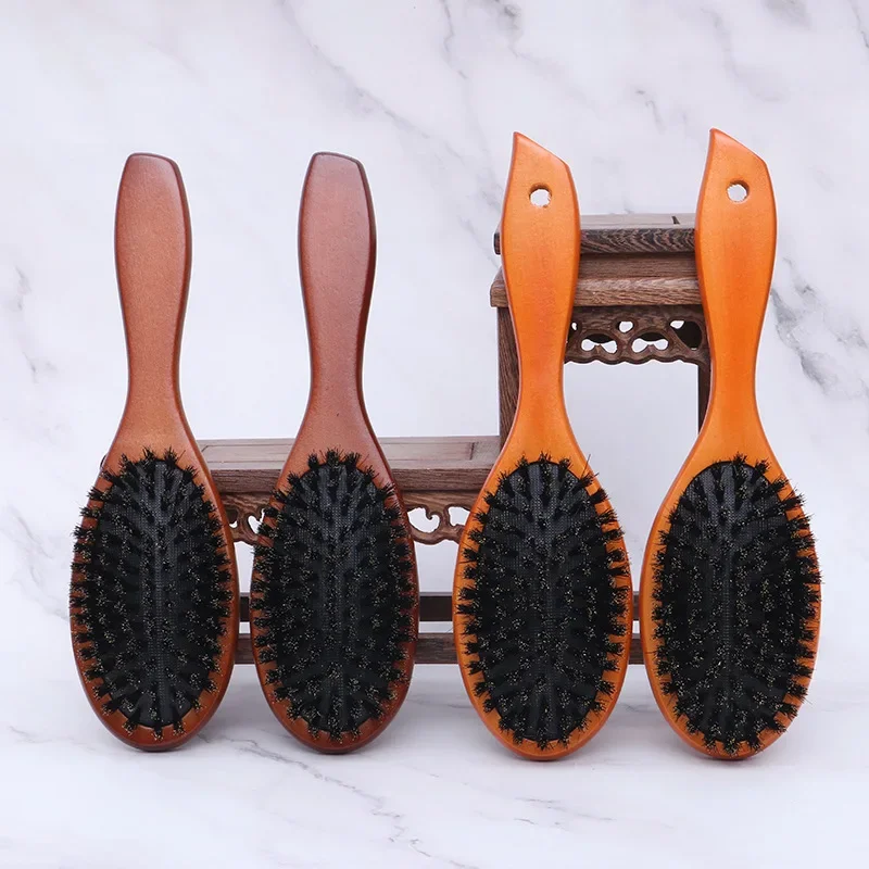 New Arrival Hair Brush Wood Handle Boar Bristle Beard Comb Styling Detangling Straighten Brown Lotus Boar Bristles Massage Comb