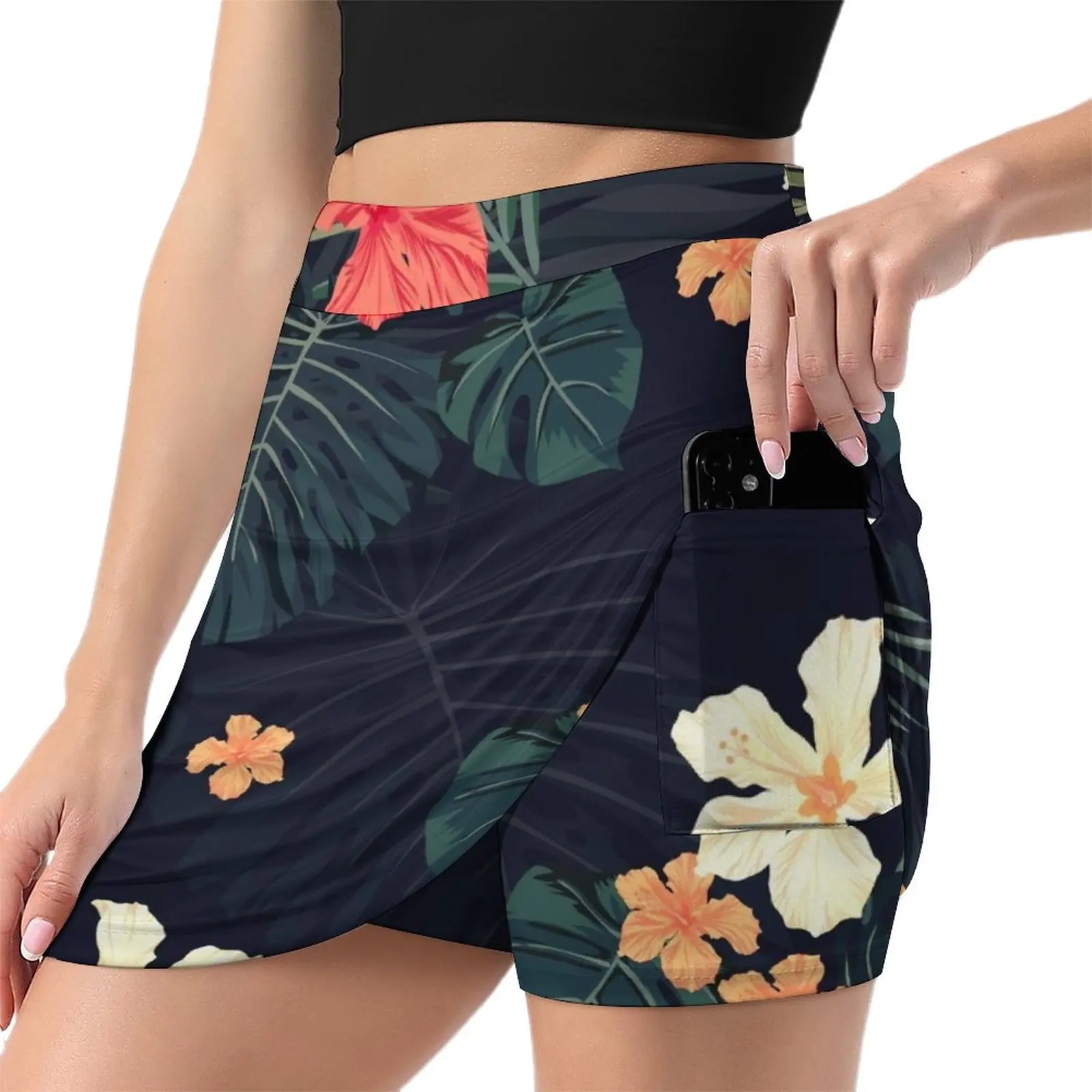 Dark tropical flowers Light Proof Trouser Skirt women's skirts trend 2023 new in external clothes midi skirt for women