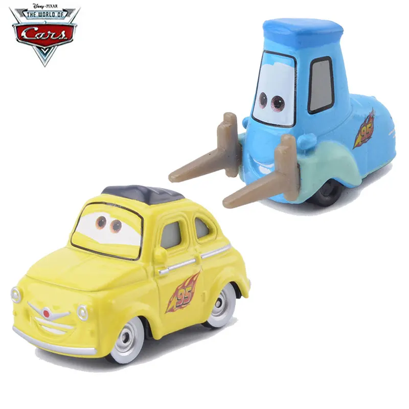 Disney pixar carros 2 peças mini empilhadeira bonito guido & luigo 1:55 liga de metal fundido relâmpago mcqueen modelo carro menino brinquedo presentes