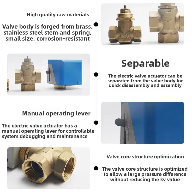 Brass Motorized Zone Valve 2/3 Way Electric Actuator Valve for Fan Coil Central Air Conditioning System