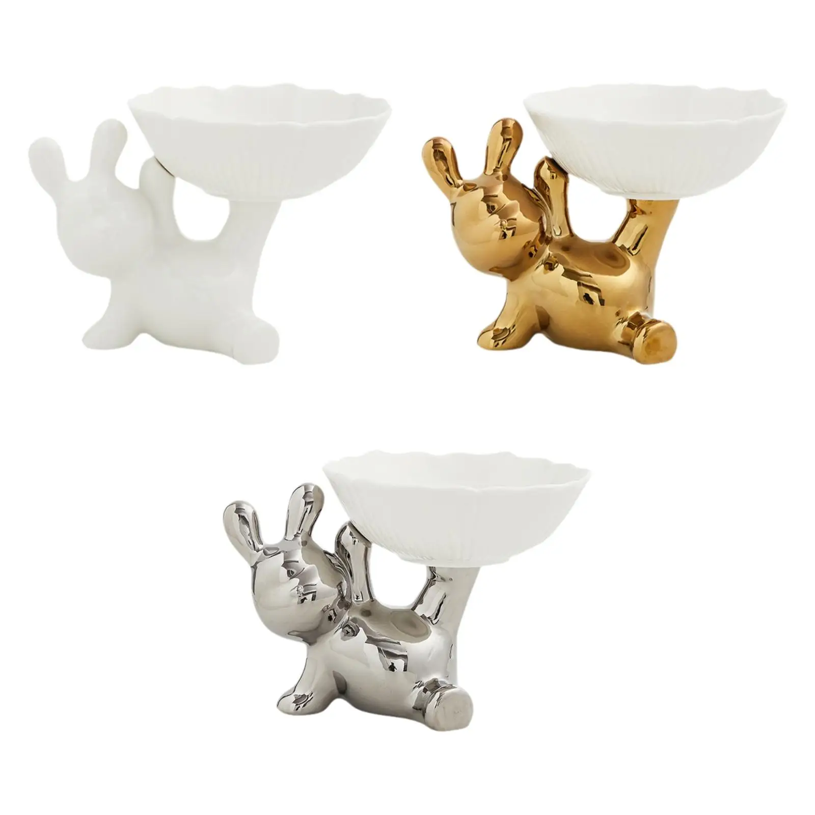 Bunny Statue with Tray Creative Ornament Collectible Cute Home Decoration for Bedroom Living Room Desktop Hotel TV Cabinet