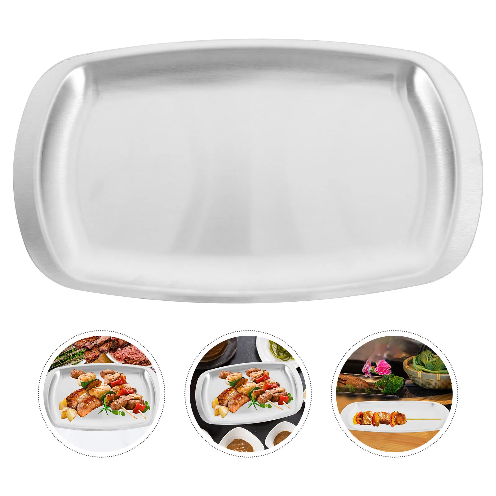 

Stainless Steel Dinner Plate Elegant Hammered Texture Kitchen Serving Dish Multi Function Pasta Salad Fruit Plate Home Party