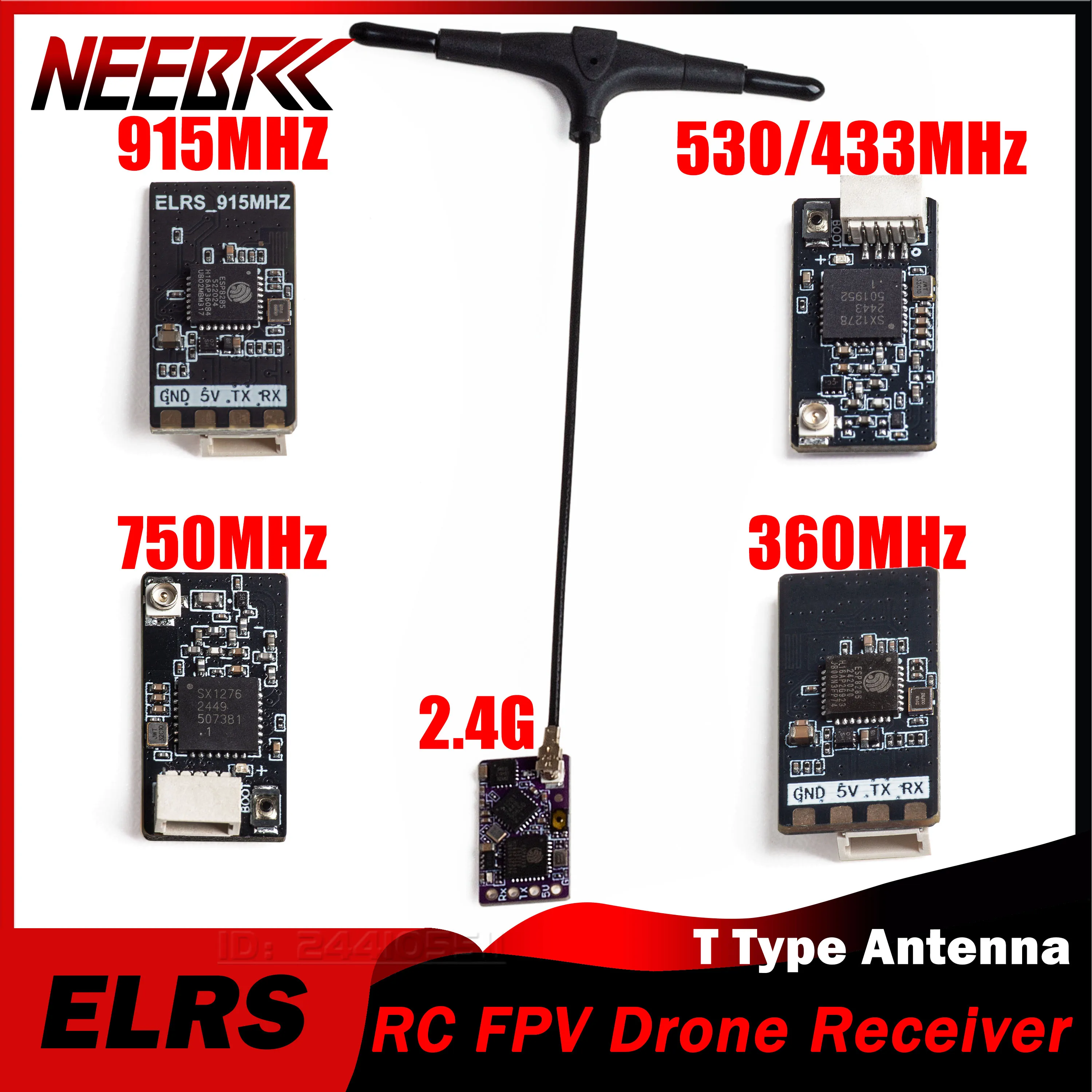 NEEBRC ELRS 2.4G 915Mhz 750Mhz 530MHz 433MHz 360Mhz ExpressLRS Receiver T-Type Antenna for RC FPV Long Range Drone Freestyle