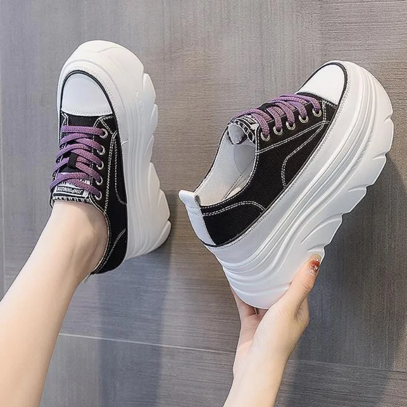 9cm Platform Shoes Women Spring Autumn Women's Shoes New Fashion Canvas Shoes Breathable Women Super High Heel Non-slip Sneakers