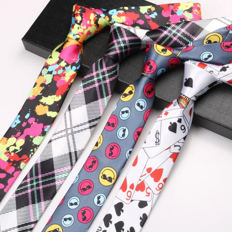 5CM Narrow Guitar Star Printed Neck Ties Casual Plaid Striped Tie Polyester Silky Neckties Suit Bag Accessories Women Shirt Ties