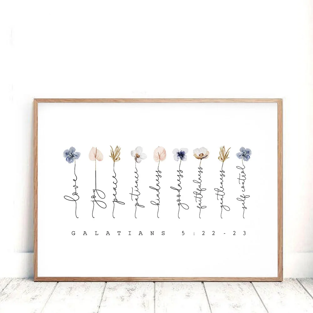 Galatians 5 22-23 Fruit of the Spirit Bible Verse Quote Modern Wall Art Canvas Painting Galatians Poster Print Home Room Deco