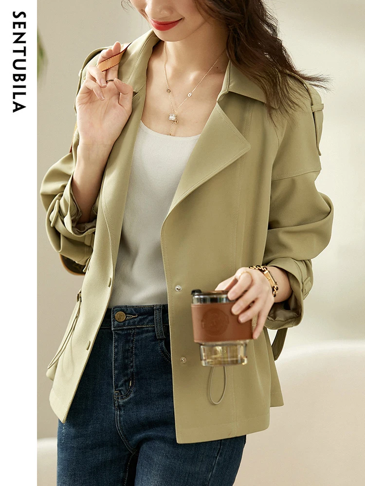 

SENTUBILA Short Trench Coat for Woman Fashion Winter Windbreaker Jackets Notched Loose Drawstring Female Outerwears 133F49159X