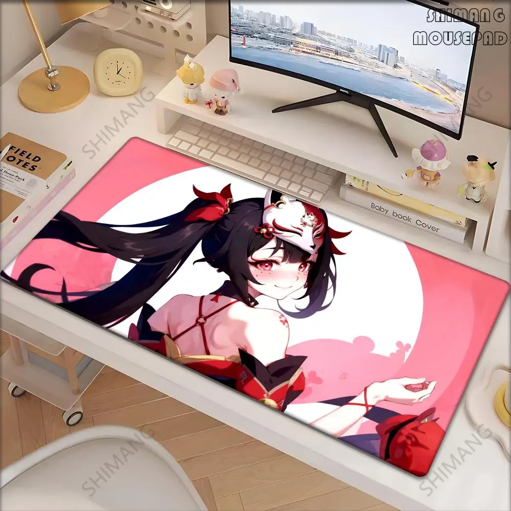 Mouse pad gamer oni diabo máscara de borracha tapete de mouse anime meninas grande gaming mousepad jogo hd impressão teclado antiderrapante tapete de mesa
