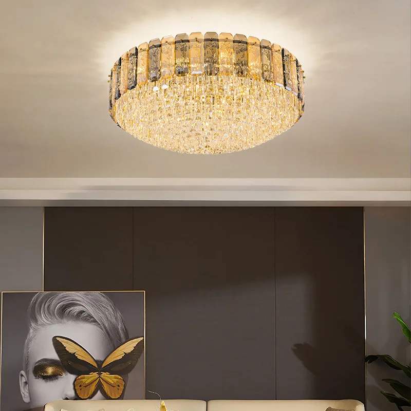 Amber Gray Crystal Ceiling Lights Luxury Home Appliance Lustre Bedroom Living Room Light Fixture 2024