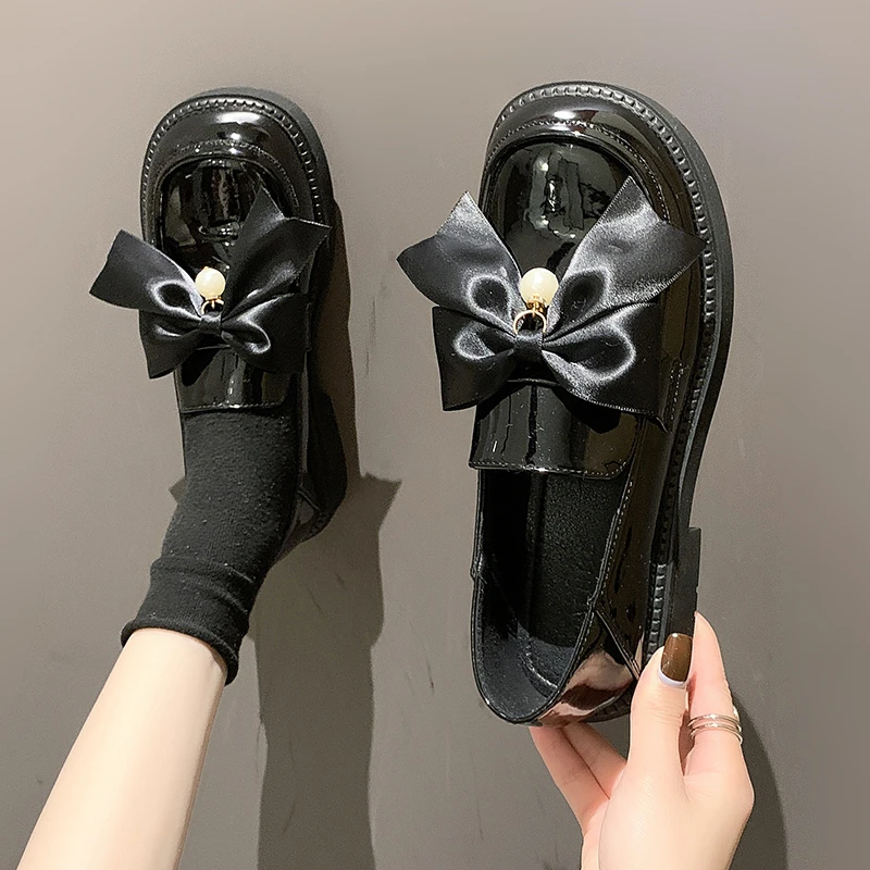 Bowtie Pu Leather Lolita Japan School Shoes British Style Spring Autumn Jk Uniform Women Goth Japanese Retro Thick Mid Heel 3cm