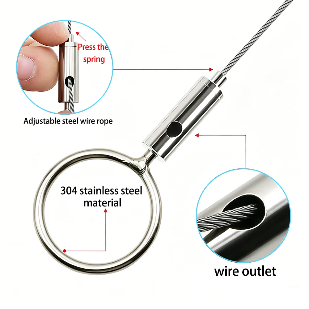 1.5mm Stainless steel Wire Rope Suspension Kit with Adjustable Cable Wardrobe Pole Hanger for Clothing Display Suspension