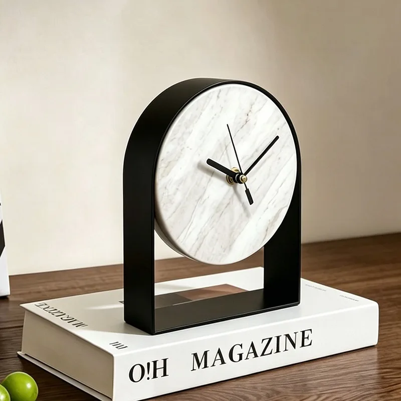 Metal Framed Table Clock Marble Creative Art Desk Clocks Luxury Living Room Decoration Clock Tabletop Modern Home Furniture