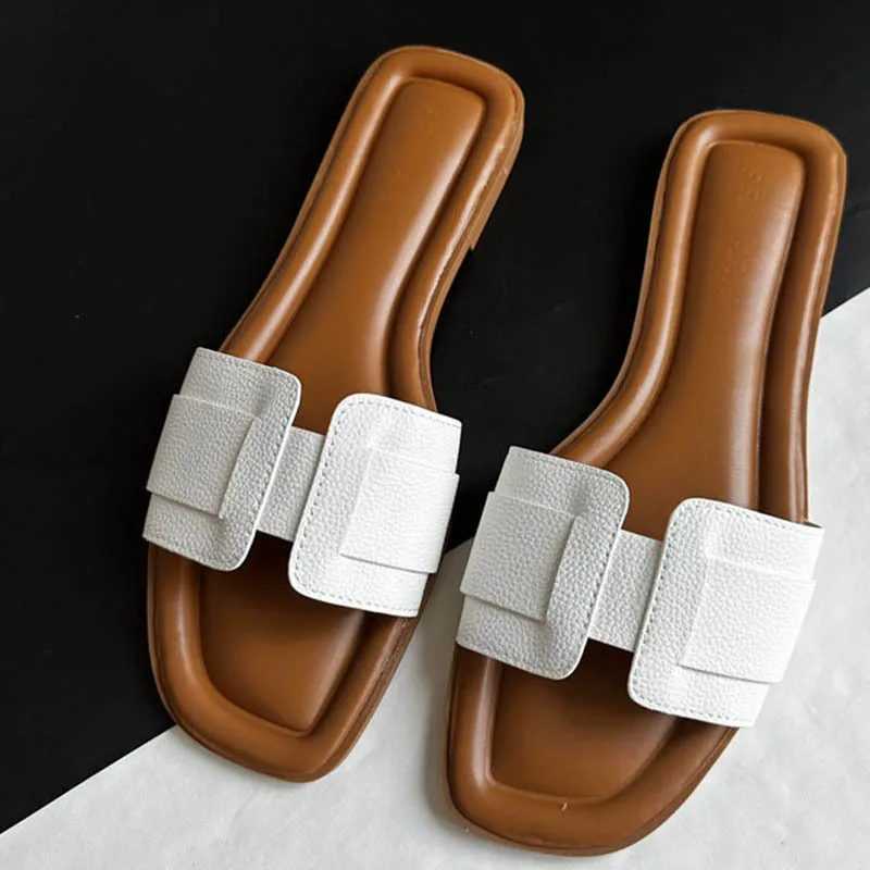 

Женские летние удобные тапочки на плоской подошве, элегантные офисные шлепанцы, пляжные богемные сандалии без шнуровки, обувь