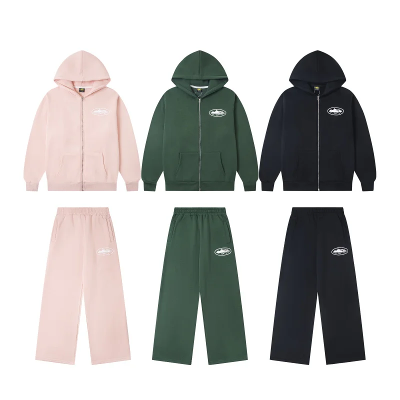 

Американский High Street, осенне-зимний спортивный повседневный комплект, свободная толстовка на молнии с капюшоном и длинными брюками, молодежная одежда