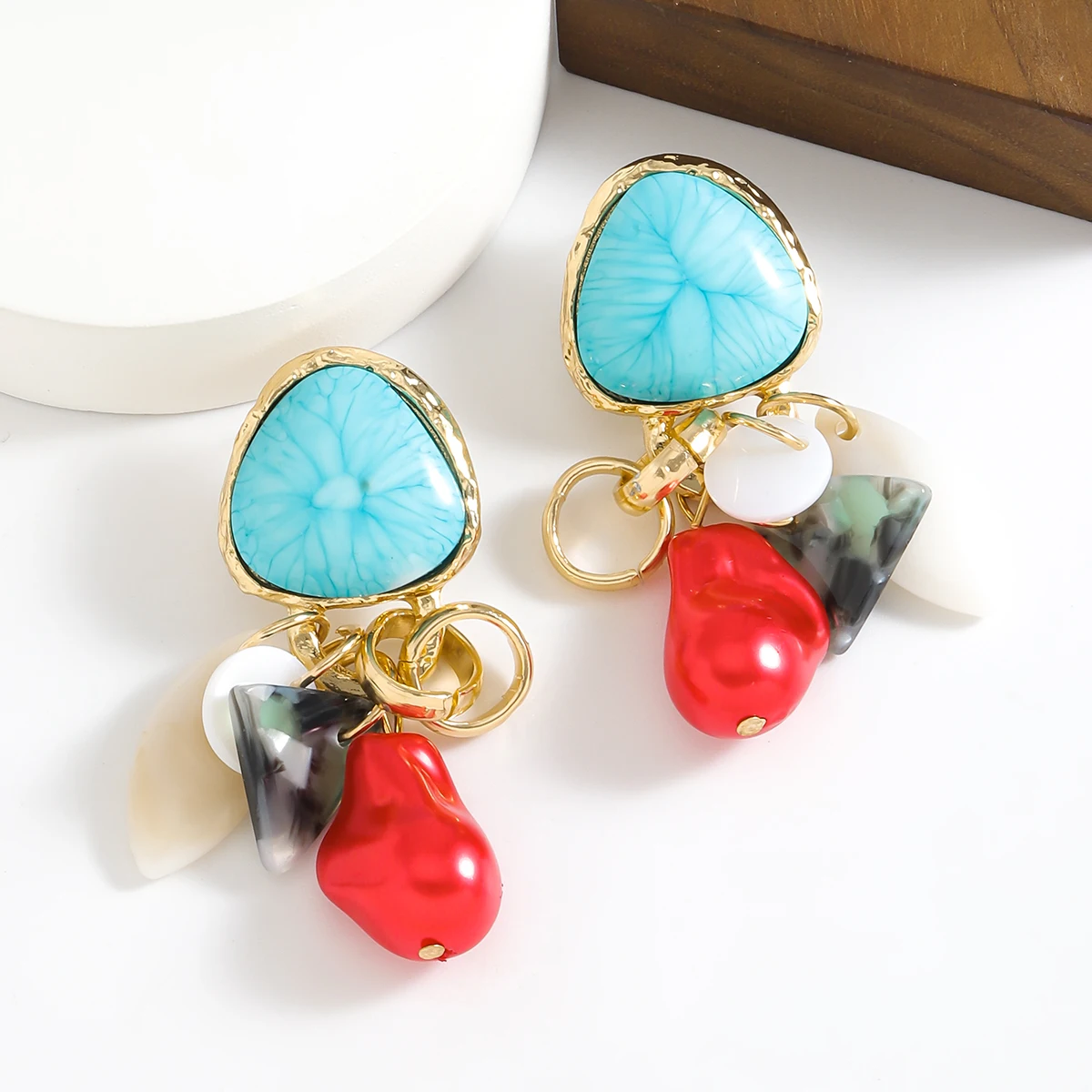 ZA 2024 New Bohemian Retro Colorful Stone Pendant Earrings, Boho Holiday Party Women Accessories