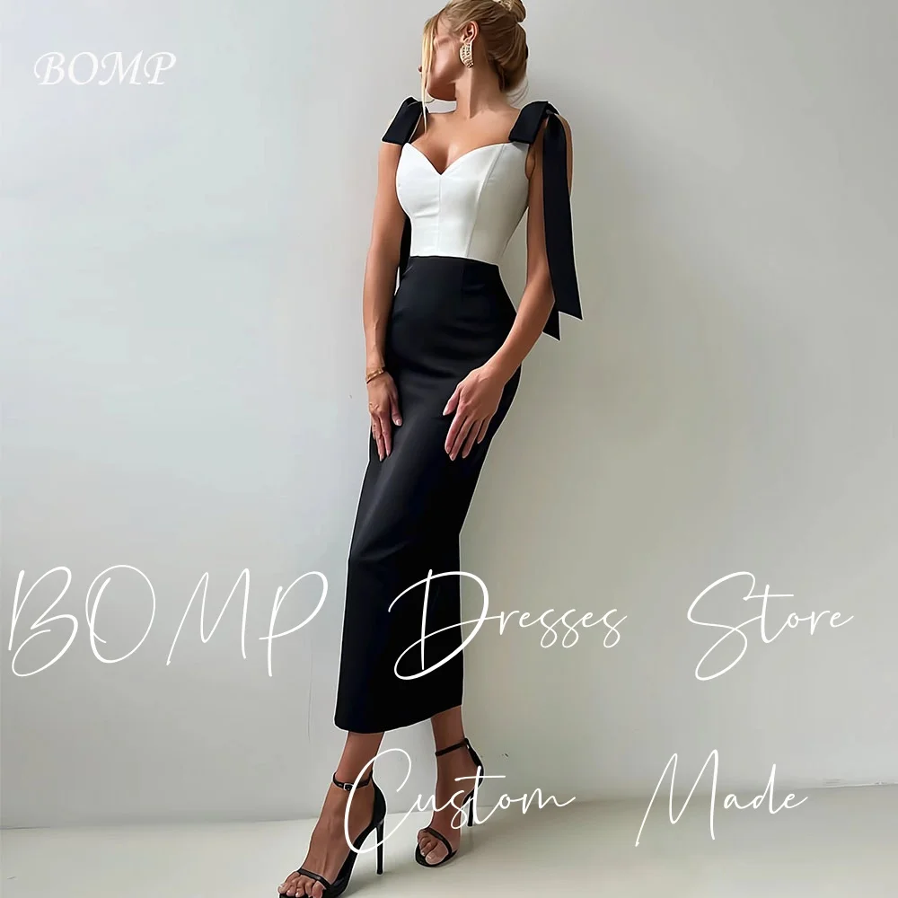 

BOMP Modern Contrast Evening Dress Sweetheart Bow Spaghetti Strap Straight Ankle Length Satin Formal Party Dresses Customized