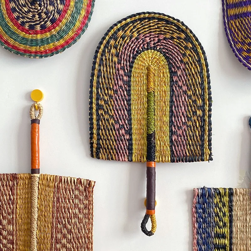 Nordic Bohemian Seaweed Fan Creative Handmade Woven Decorative Fans Wall Decorations Handicrafts Hand Crank Summer Cooling