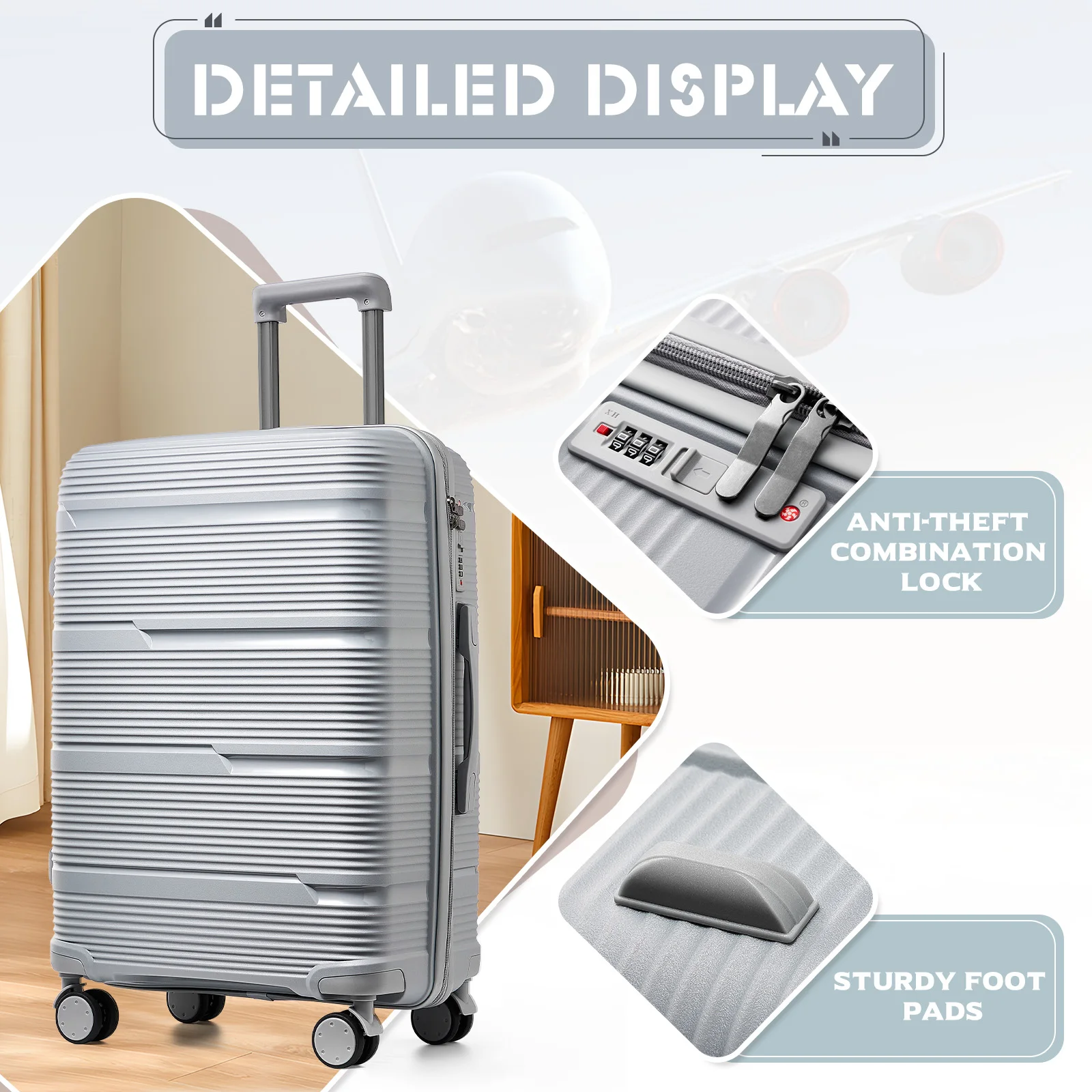 Cabin Suitcase Large Travel Suitcase Boarding Travel Box 55x42x25, Rolling Travel Trolley Case, Hand Carry-On Luggage Suitcase