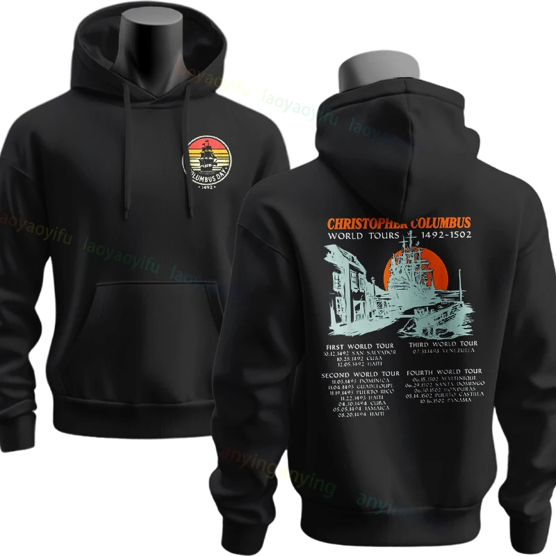 الرجال والنساء مضحك كريستوفر كولومبوس 1492-1502 جولات العالم الجرافيك هوديس عادية كم طويل البلوز الفكاهة نمط هوديي