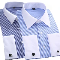 M ~ 6XL camisa de vestir con puños franceses para hombre 2024 nuevo blanco de manga larga botones formales de negocios camisas masculinas camisa con gemelos de ajuste Regular