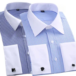 Camisa de vestir con puños franceses para hombre, camisa blanca de manga larga con botones formales de negocios, gemelos de ajuste Regular, M ~ 6XL, novedad de 2024