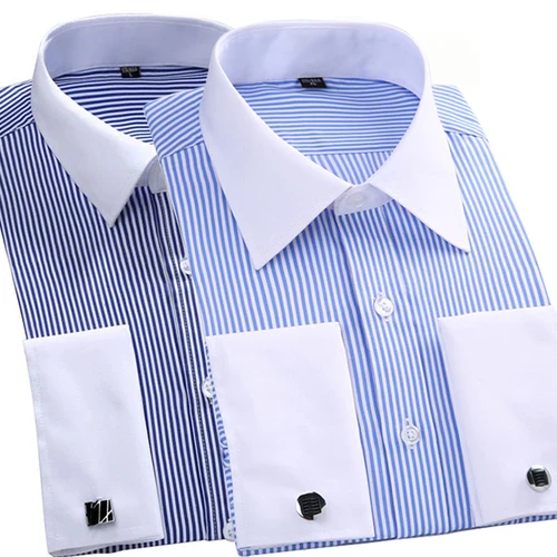 M ~ 6XL camisa de vestir con puños franceses para hombre 2024 nuevo blanco de manga larga botones formales de negocios camisas masculinas camisa con gemelos de ajuste Regular