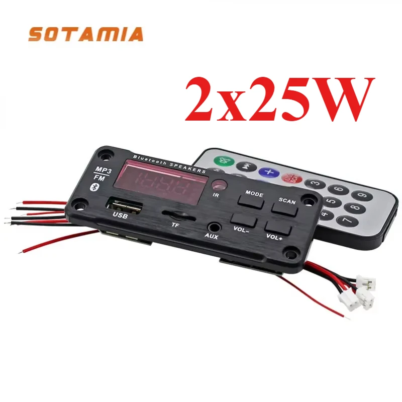 SOTAMIA Bluetooth Decoder DAC Amplifier 2x25W Stereo Power Amplifier With Call Recording MP3 Decoder Player USB TF FM Decoding