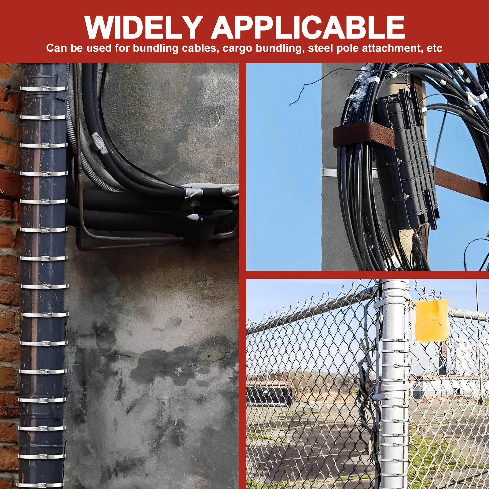 180Pcs Stainless Steel Cable Ties Heavy Duty Heat Proof Reusable Metal Zip Ties Self Locking Fastening Rings for Outdoor Fixed