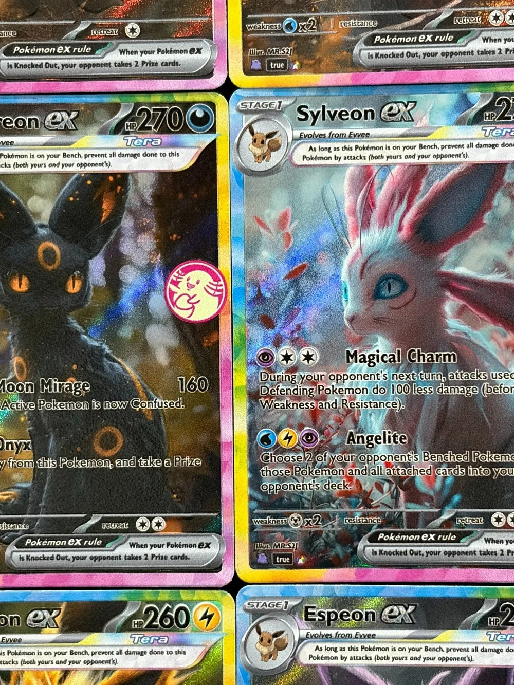 بطاقات البوكيمون Umbreon Sylveon Leafeon Eeveelution سلسلة العالم الحقيقي بطاقات تداول هولو النادرة الإبداع بطاقات البوكيمون PTCG هدية