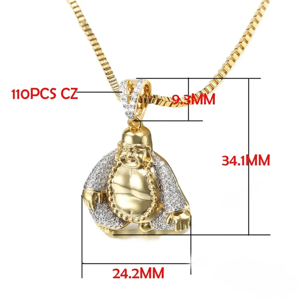 VANAXIN Happy Buddha Pendant Necklaces Charm Punk Jewelry For Men Lucky Amulet Fashion Bling CZ Women Gift